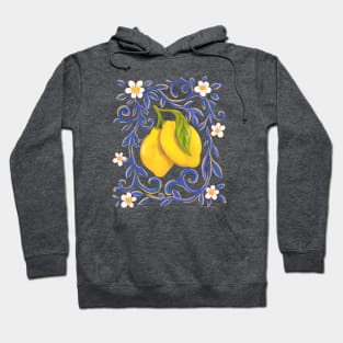 Lemon Delight Hand-Painted Mediterranean Tile Style Citrus Hoodie